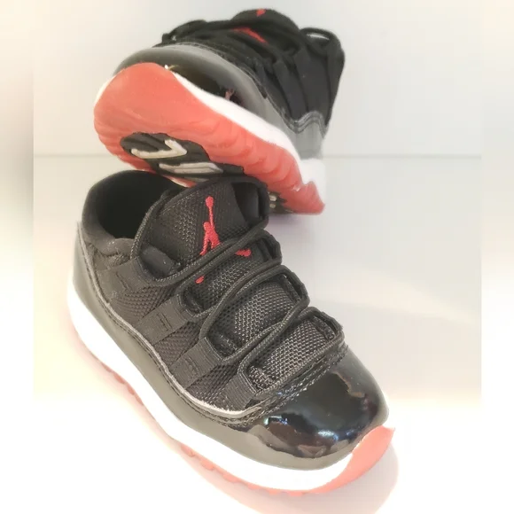 Jordan 11 Retro Low Kids Black and Red Sneakers - Picture 6 of 7